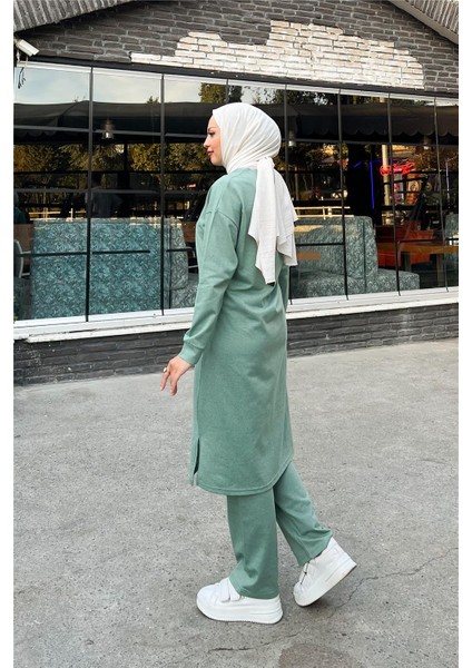 Fermuarlı Uzun Sade Basic Kap Eşofman Spor Takımı - 3044 - Çağla Yeşili