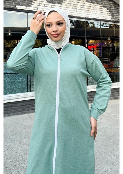 Fermuarlı Uzun Sade Basic Kap Eşofman Spor Takımı - 3044 - Çağla Yeşili