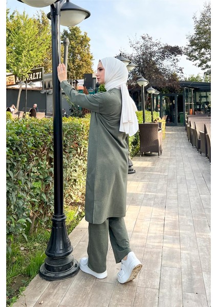 Fermuarlı Uzun Sade Basic Kap Eşofman Spor Takımı - 3044 - Haki