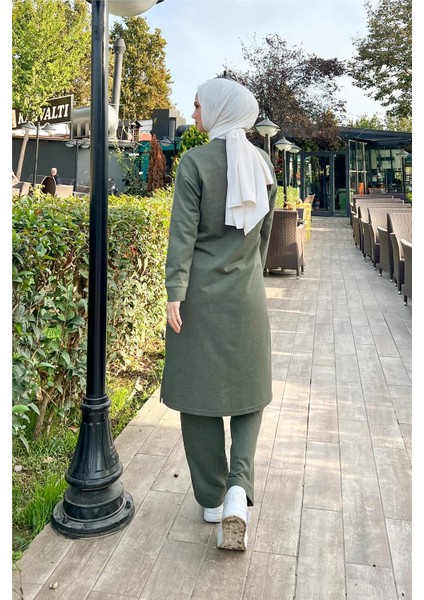 Fermuarlı Uzun Sade Basic Kap Eşofman Spor Takımı - 3044 - Haki