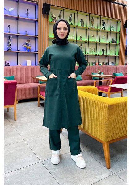 Önden Iki Cepli Sade Basic Uzun Tunik Pantolon Ikili Spor Takımı - 03067 - Nefti