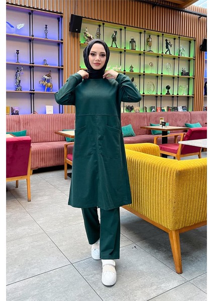 Önden Iki Cepli Sade Basic Uzun Tunik Pantolon Ikili Spor Takımı - 03067 - Nefti