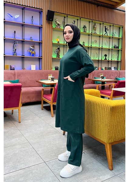 Önden Iki Cepli Sade Basic Uzun Tunik Pantolon Ikili Spor Takımı - 03067 - Nefti