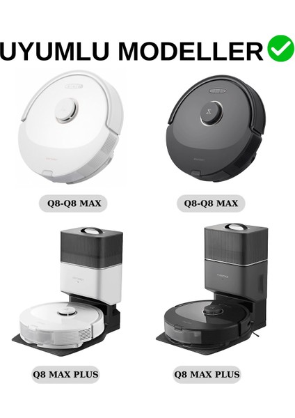 Roborock Q8 Max, Q8 Max Plus Uyumlu Beyaz Yedek Mop ve Yan Fırça-4 Parça