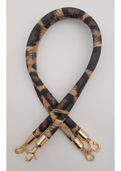 Çift Kordon Çanta Sapı Leopar Light Gold Metalli
