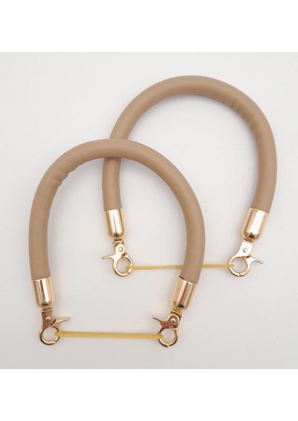 Çift Kısa Kordon Çanta Sapı Vizon Renk Light Gold Metalli
