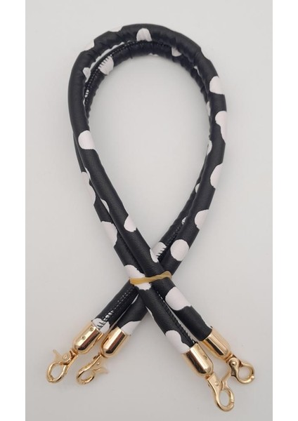 Çift Kordon Çanta Sapı Siyah Beyaz Leopar Light Gold Metalli