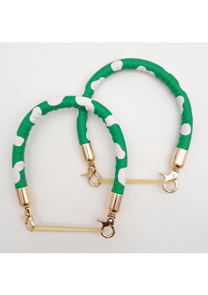 Çift Kısa Kordon Çanta Sapı Yeşil Beyaz Leopar Light Gold Metalli