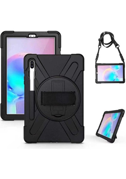 Samsung Galaxy Tab S6 T860 Kılıf Omuz Askılı Ayarlanır El Kayışı 360 Derece Stand Zırh Korumalı