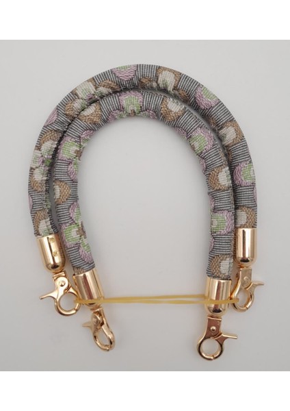 Çift Kısa Kordon Çanta Sapı Gri Lila Çiçekli Light Gold Metalli fiyatları