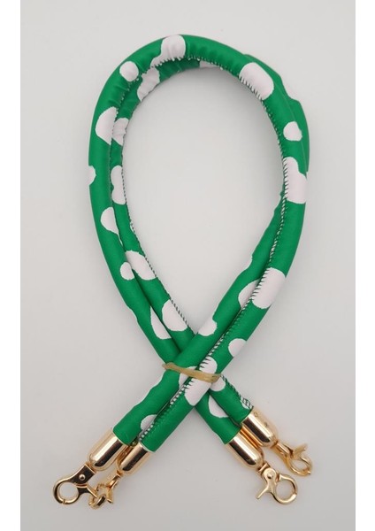 Çift Kordon Çanta Sapı Yeşil Beyaz Leopar Light Gold Metalli