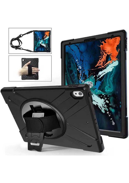 iPad Pro 12.9 2018 (3.nesil) Kılıf Omuz Askılı Ayarlanır El Kayışı 360 Derece Standlı Zırh Koruma