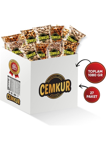 Cemkur Kuruyemiş Karışık Kuruyemiş Paketi - 27 Paket 1080GR