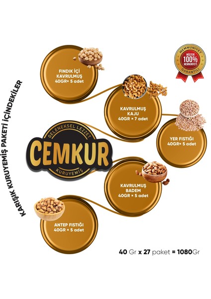 Cemkur Kuruyemiş Karışık Kuruyemiş Paketi - 27 Paket 1080GR