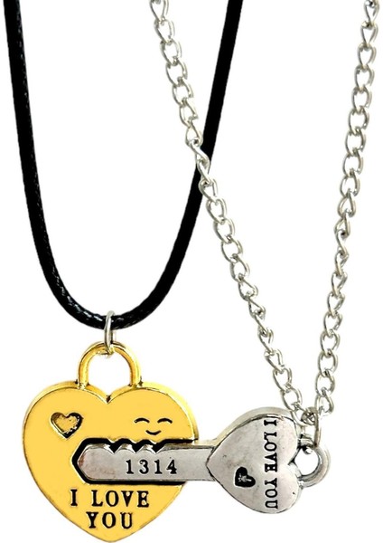 Mıknatıslı Kalp ve Anahtar I Love You 1314 Çift Kolyesi BBK52