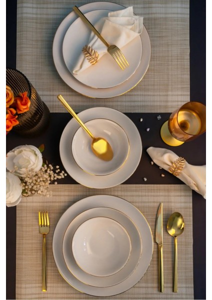 Hayal 24 Parça 6 Kişilik Altın Yaldız Porselen Yemek Takımı
