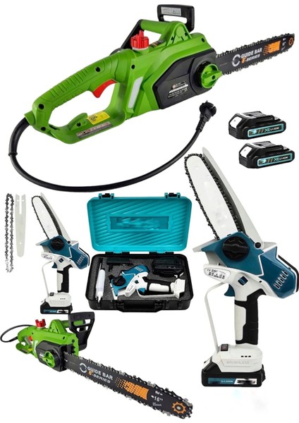 2'li Set 4800W Elektirikli Odun Ağaç Hızar Motoru 598VF Otomatik Yağlamalı Şarjlı Testere Dal Budama