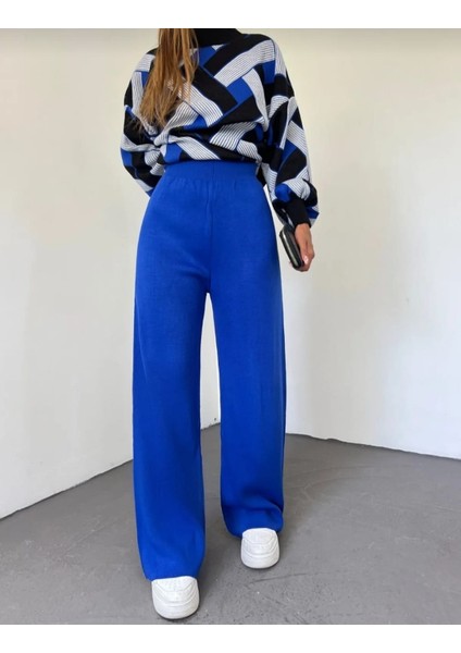 Kadın Kışlık Rahat Kalıp Bol Paça Comfort Beli Lastikli Triko Pantolon