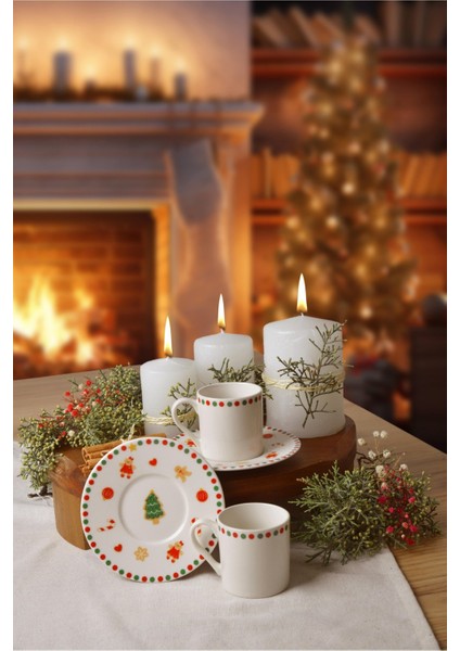 Kurabiye Adam 2 Kişilik 4 Parça Porselen Kahve Fincan Takımı