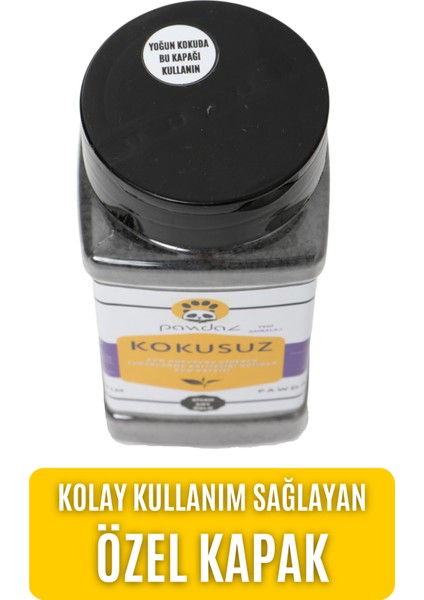 pawdaz Kokusuz - Aktif karbon ve siyah çay özlü kedi kumu kokusu giderici (500 ml. / 300 Gram ± 25 g)