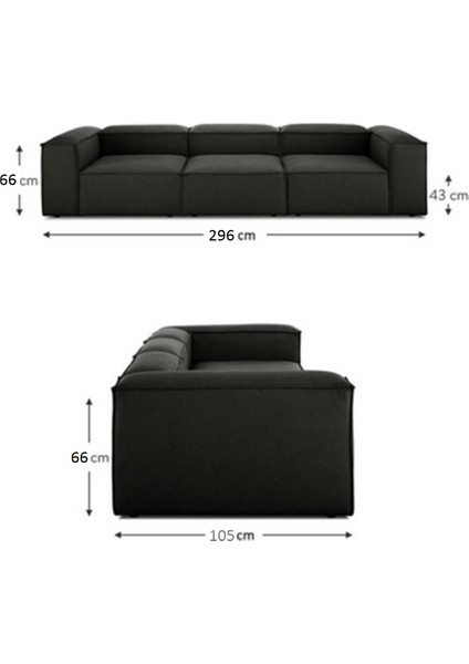 Mode Soft Üçlü Kanepe Koltuk 3 Modül Koyu Antrasit Keten Kumaş