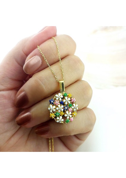 925 Ayar Gümüş Açılan Isimli Gold Çiçek Kolye