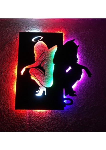 Angel & Devil LED Işıklı Ahşap Tablo 50X45CM fiyatları