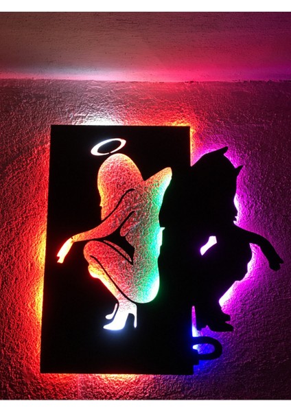 Angel & Devil LED Işıklı Ahşap Tablo 50X45CM modelleri