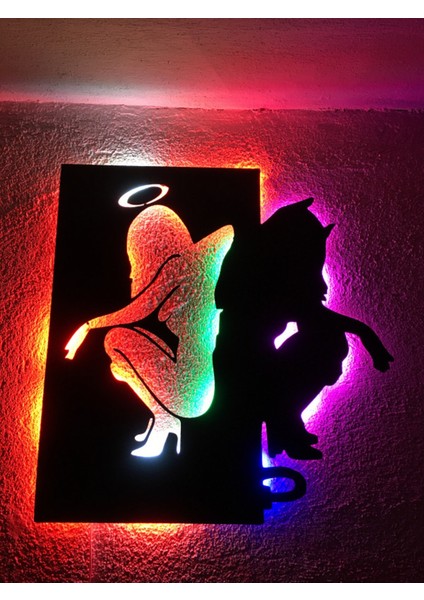Angel & Devil LED Işıklı Ahşap Tablo 50X45CM fırsatları