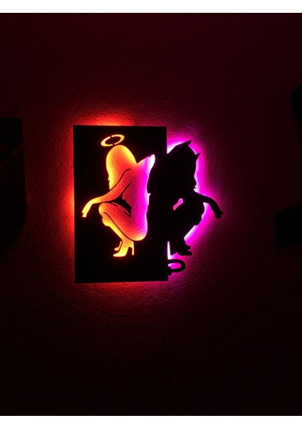 Angel & Devil LED Işıklı Ahşap Tablo 50X45CM indirimleri
