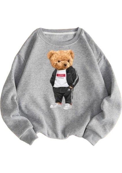 Teddy Bear Ayicik Baskılı Siyah Unisex Oversize Sweatshirt