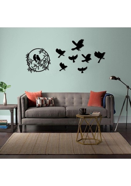 Modern Serçe 7 Kuş Ahşap Dekoratif Duvar Süsü 46846856