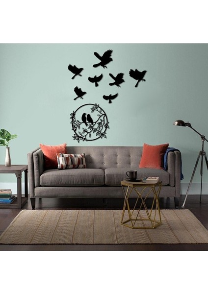 Modern Serçe 7 Kuş Ahşap Dekoratif Duvar Süsü 46846856