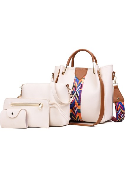 Tote Kadın Çantası 2023 Taşınabilir Omuz Retro Dört Parçalı Crossbody Çanta (Yurt Dışından)