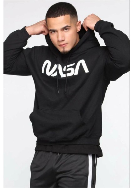 Siyah Nasa Baskılı Sweatshirt