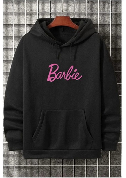 Lobabo Giyim Siyah Unisex Barbie Baskılı Oversize Kapüşonlu Sweatshirt