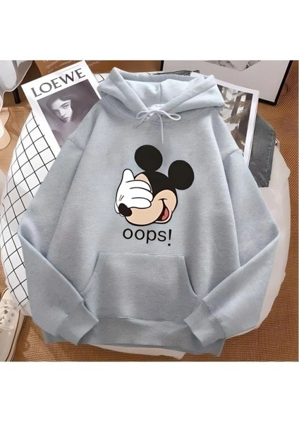 Unisex Mickey Gri Hoodie Gri Sweatshirt