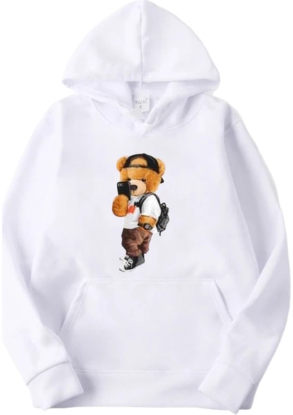 Lobabo Giyim Teddy Bear Ayicik Baskılı Siyah Unisex Oversize Kapşonlu Sweatshirt