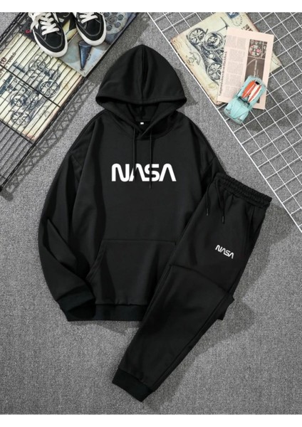 Lobabo Giyim Nasa Baskılı Beyaz Hoodie Eşofman Takımı