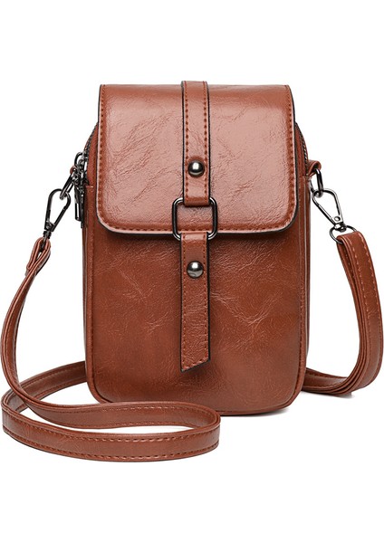 Kadın Çantası Moda Kore Tarzı Düz Renk Yağlı Deri Crossbody Küçük Çanta Modaya Uygun Basit Gündelik Kadın Cep Telefonu Çantası (Yurt Dışından)