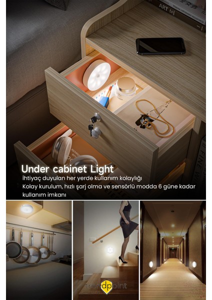 3lü Spot LED Kumandalı USB Şarjlı Akıllı Hareket Sensörlü Beyaz Işık Kablosuz Lamba fırsatları