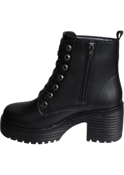 Yazkış Kadın Siyah Ten 7cm Kalın Platform Topuk Bağcıklı Fermuarlı 13CM Bilek Boyu Topuklu Bot modelleri