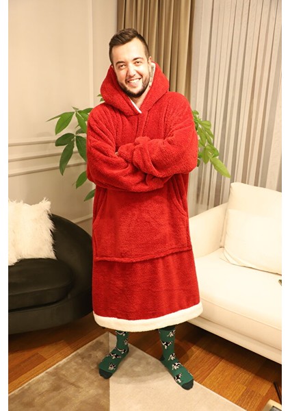 Wellsoft Giyilebilir Battaniye Beyaz Bantlı Beyaz Kapüşonlu BORDO01 modelleri