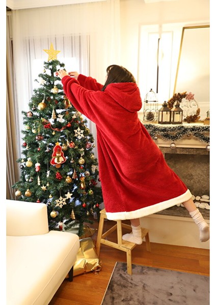 Wellsoft Giyilebilir Battaniye Beyaz Bantlı Beyaz Kapüşonlu BORDO01 indirimleri