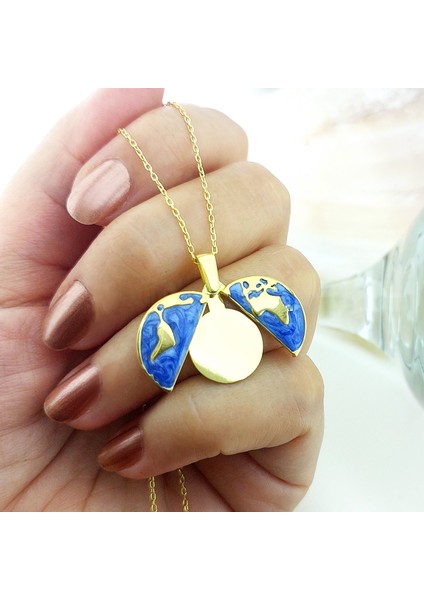925 Ayar Gümüş Isimli Gold Açılan Dünya Kolye modelleri
