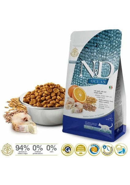 Nd Ocean Düşük Tahıllı Morina Balıklı Yetişkin Kedi Maması 1.5 kg