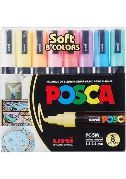 Posca Pc-5m Pastel Colours 1.8-2.5 Su Bazlı Boyama Markörü Seti Pastel Renkler 8 Renk