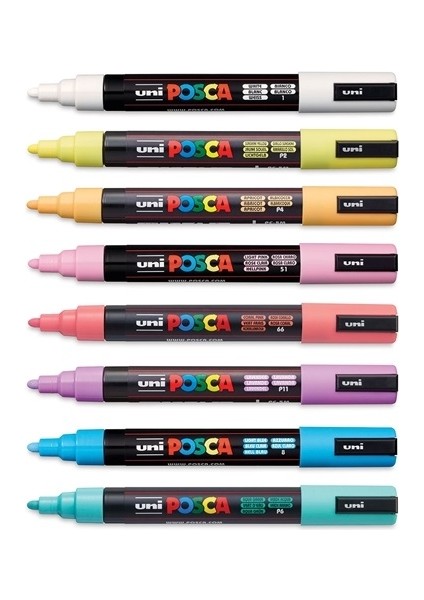 Posca Pc-5m Pastel Colours 1.8-2.5 Su Bazlı Boyama Markörü Seti Pastel Renkler 8 Renk