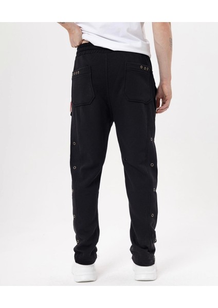 Yeni Sezon Erkek Giyim Metal Zımba Düğme Detaylı Tarz Eşofman Altı Siyah Renk Bel Bağcıklı modelleri