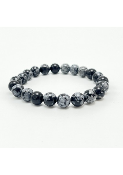 Karlı Obsidyen 8mm Elastik Misinalı Doğal Taş Bileklik